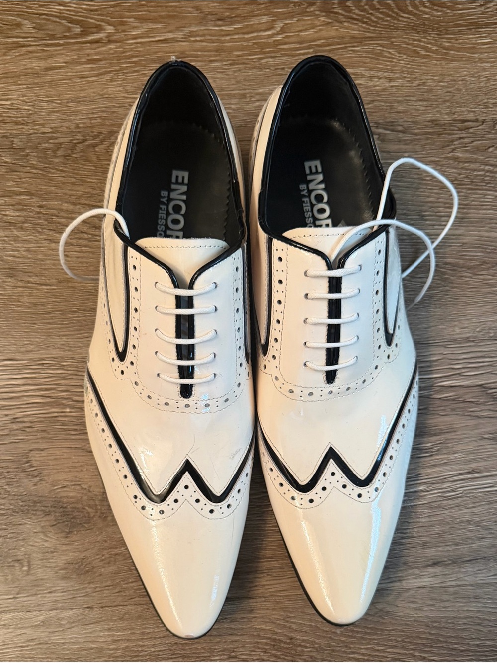 Encore Two-Tone White and Black Wingtip Derby Shoes for Men